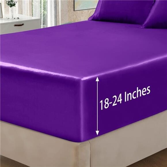 Homiest 4pcs Extra Deep Pocket Satin Sheets Queen Size Bed Set, 18-24 Inch Deep - Picture 4 of 8